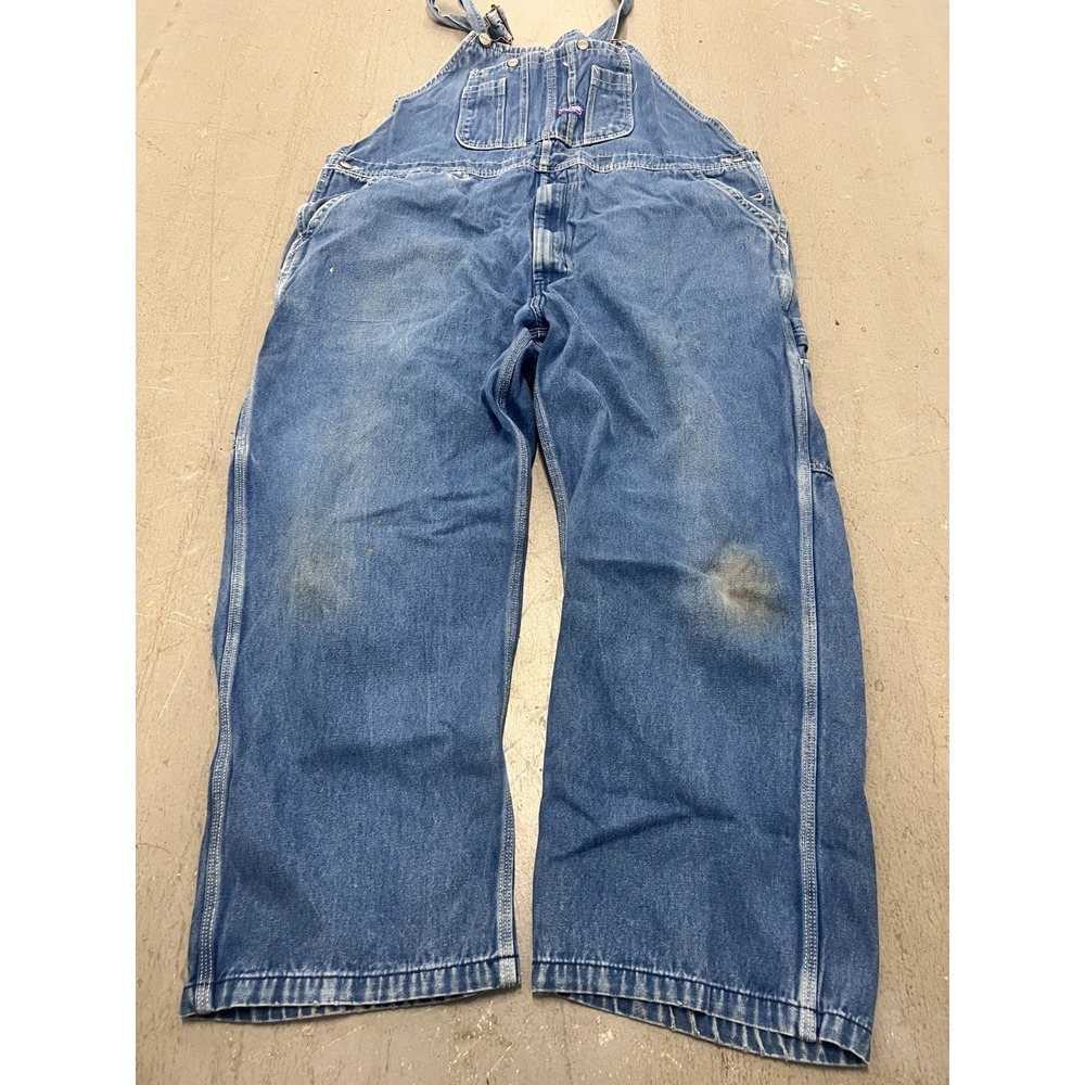 VTG Big Smith Carpenter Bib Overall Mens 44x30 Blue Denim Farmer Utility Painter